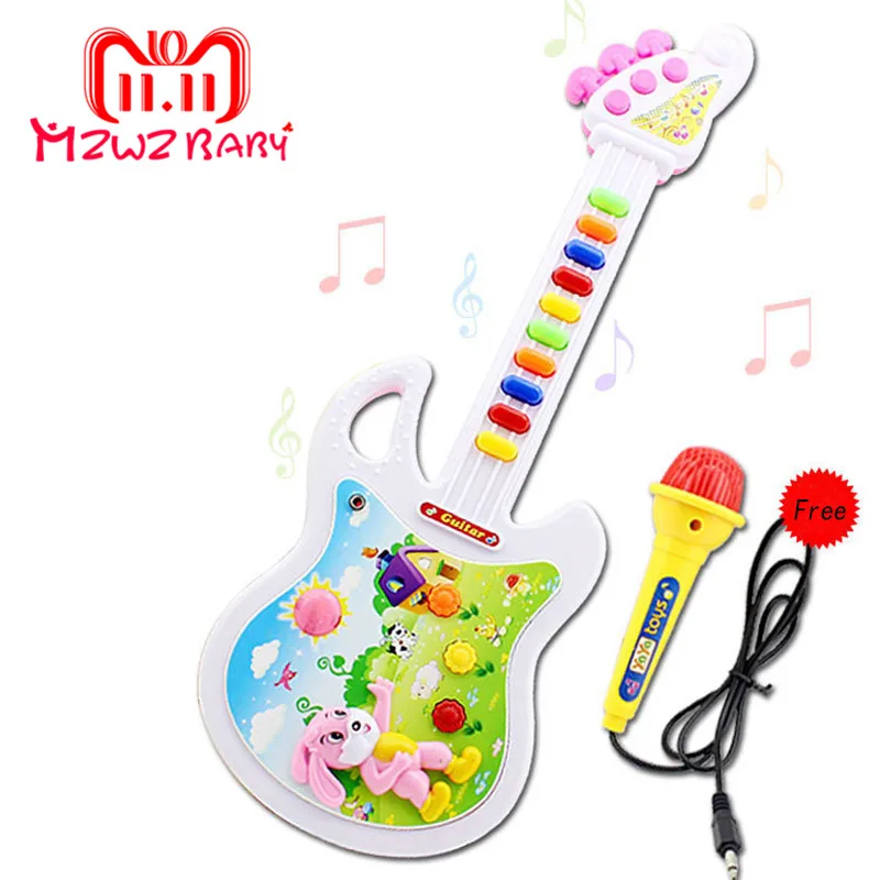 2 шт. Обучающие, музыкальные игрушки Детская гитара портативная клавиатура развивающая игрушка купить 1 гитара получить 1 Микрофон цвет случайный