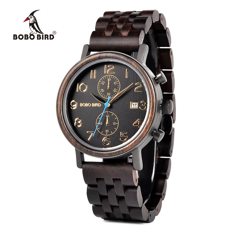 

BOBO BIRD Relogio Masculino Business Wood Metal Watch Chronograph Quality Movement Wristwatch Gift Date Calendar Timepieces S08