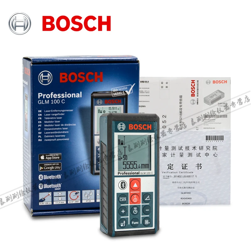 Genuine Bosch Glm100c 100 Bluetooth Hand Held Laser Rangefinder