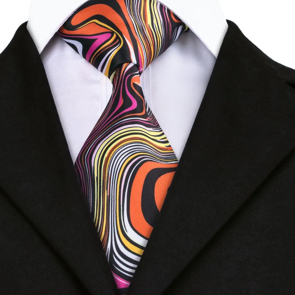 Novelty Mens Ties Print Silk Gravatas Ties Yellow Orange Black Pink