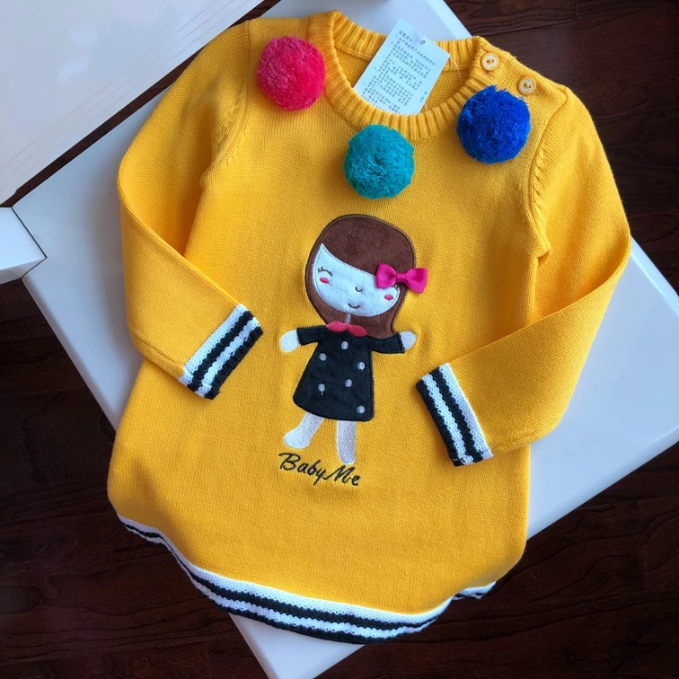 

Hair ball long sweater long sleeve shirt Spring and autumn girl sweater dress cute little girl
