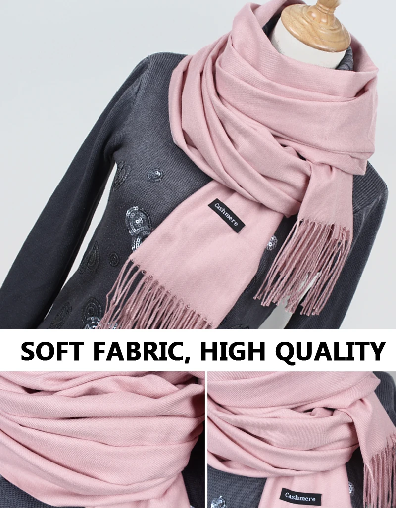 Для женщин сплошной цвет кашемировые шарфы с кисточкой леди зимний толстый теплый шарф высокого качества Женский платок Горячая