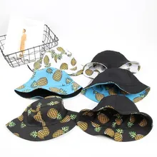 Двусторонняя рисунком ананаса для девочек Панама для рыбака шляпа на открытом воздухе Дорожная шляпа шляпы от солнца для мужчин и женщин 484