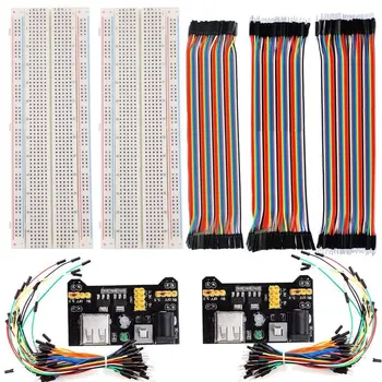 

2pcs 830 Points Solderless Breadboard + 2 Power Supply Module 3.3V/5V + 2pack 65pcs jumper wires +120pcs 20cm Jumper Wires
