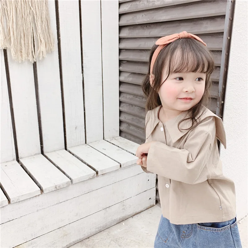 Spring Autumn girls letters embroidery sailor collar shirts kids cotton loose casual shirt children clothes
