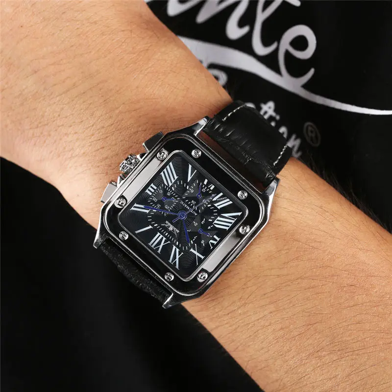 

YISUYA Menchanical Watch Men Square Stainless Steel Case Tevise Watch Leather Strap montre homme automatique uhren herren