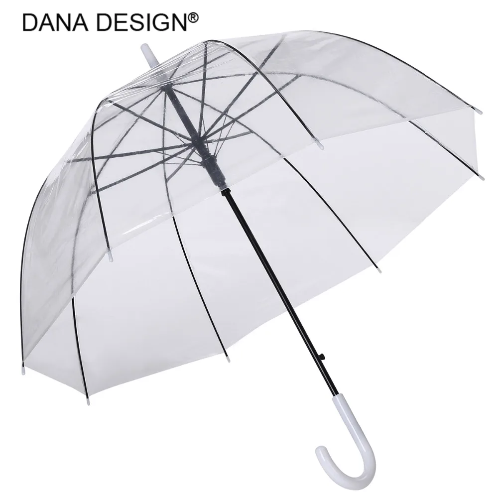

Plastic Transparent Umbrella Girl Women Long Handle Rain and Sun Umbrella Clear Semi-Automatic Hanging Mushroom Birdcage Dom