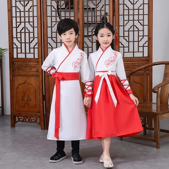 

Children Chinese style costume girl boys hanfu retro vintage tang dynasty chinese ancient costume kid traditional dance clothes