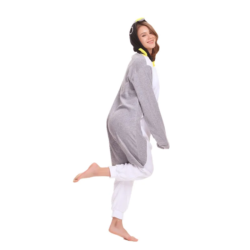 Polar Fleece Kigurumi Gray Penguin Costume For Adult Women Men's Onesies Pajamas for Halloween Carnival Party