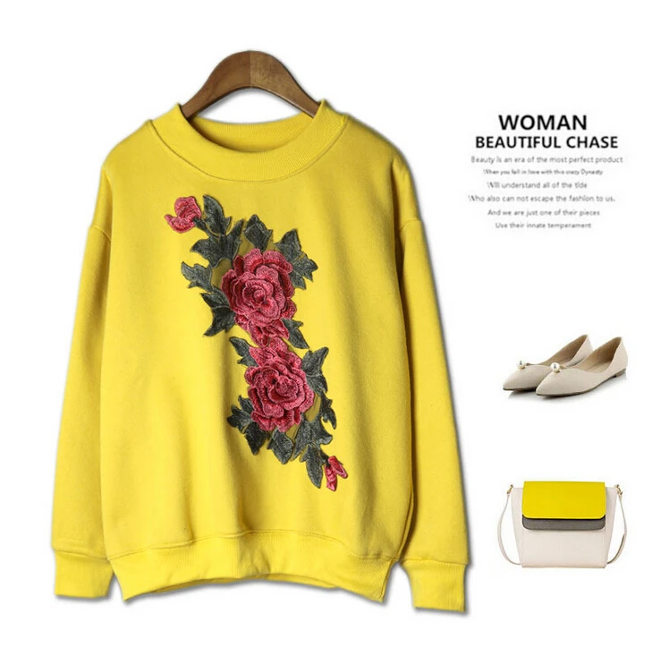 2017 Весной Дизайнер Толстовка женская С Длинным Рукавом Великолепные Цветочные