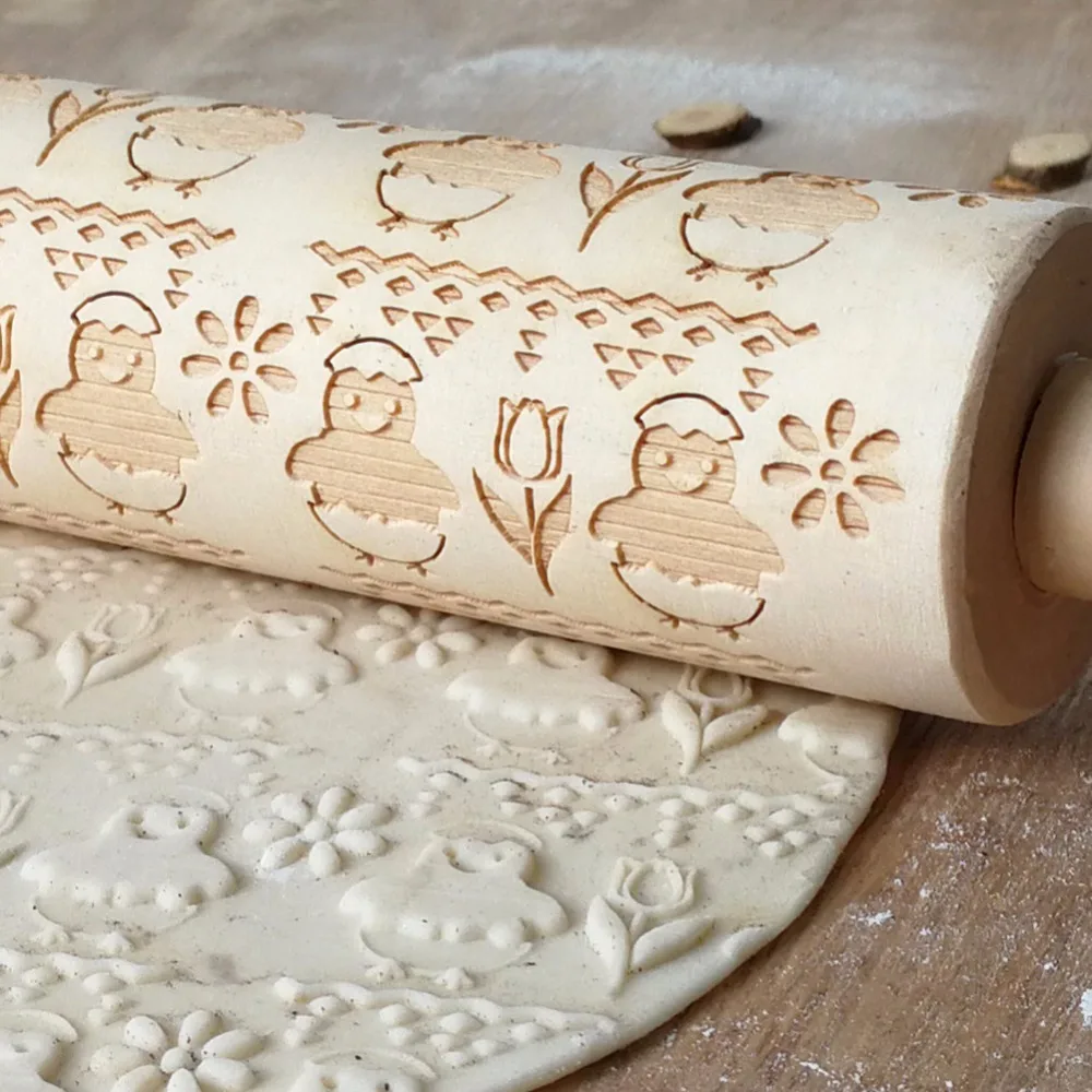 

Easter Embossing Rolling Pin Baking Cookies Noodle Biscuit Fondant Cake Dough Engraved Roller Chick/Flower/Egg/Rabbit/Butterfly