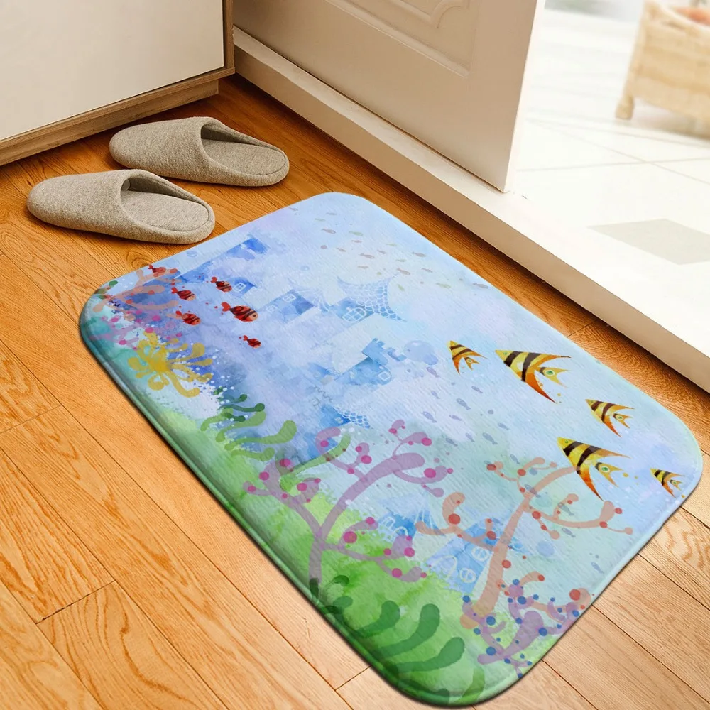 Ocean Fish Car Carpet Floor Rug Home Decor Pad Flannel Bedroom Rugs Doormat Area Rug Anti-slip Carpets Rugs Kitchen Room 40*60cm