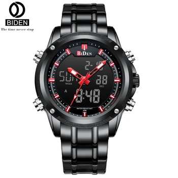 

BIDEN Mens Digital Watches Quartz Led Dual Display Watch Sport Watches for Men Stainless Steel Waterproof Military Wristwatches