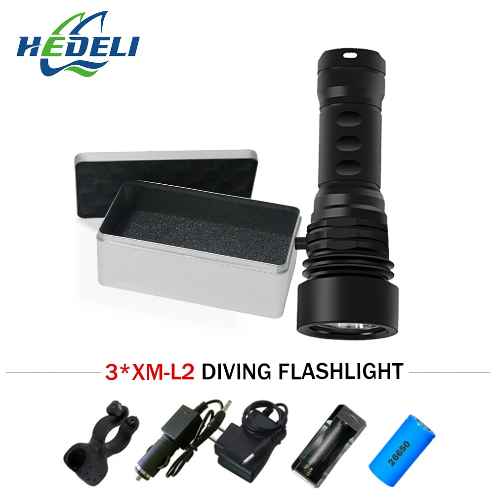 

Diver Lamp 120M Underwater flashlight 3x XML-L2 LED Scuba Diving Flashlight Torch Waterproof LED Flash Light 26650 battery