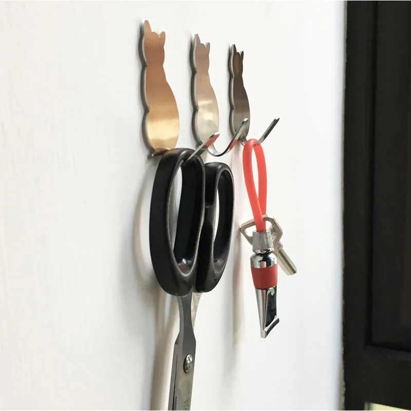 3 قطعة لطيف القطط جدار فولاذي مقاوم للصدأ السنانير الذاتي لاصق المطبخ الحمام تخزين هوك الشماعات حقيبة مفتاح خطاطيف معاطف لتعليق