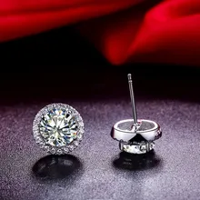 Твердые 750 белого золота серьги круглые классический 2CT химическое Diamant Обручение серьги стержня для Для женщин из чистого золота стержня ювелирных изделий