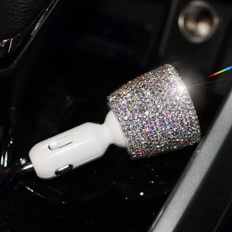 Crystal-Rhinestones-Quick-Charge-3.1-Car-Charger-for-Mobile-Phone-Dual-Usb-Rotate-Fast-Charging-2