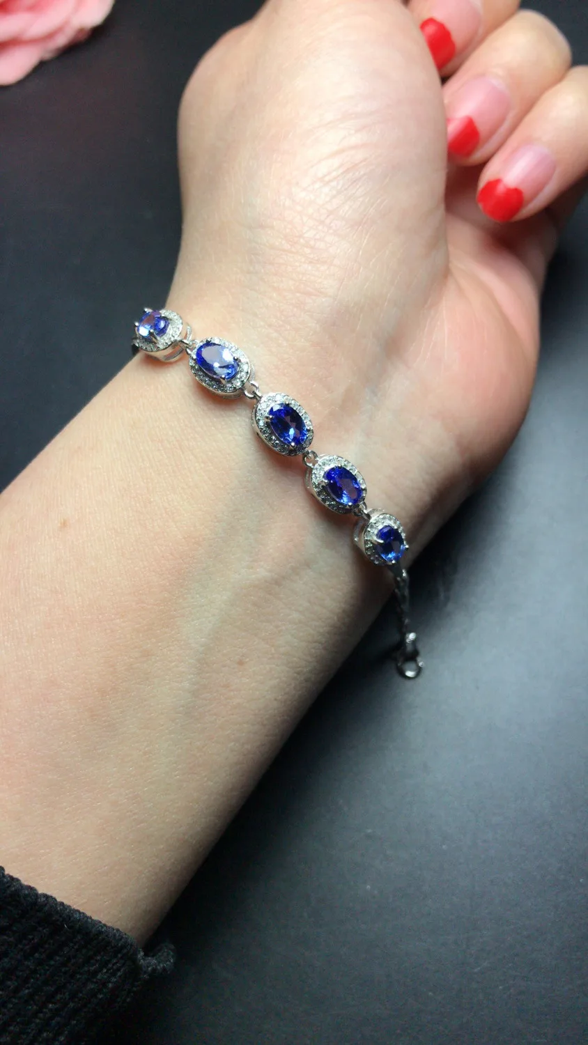 Bracelet de pierres précieuses tanzanite bleu naturel Bracelet de pierres précieuses naturelles 925