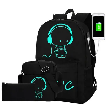 

School Bags USB Charge Luminous Soft Children's Backpack For Girl Boy Oxford Waterproof Cute Kids Bag Anti-Theft Child Schoolbag