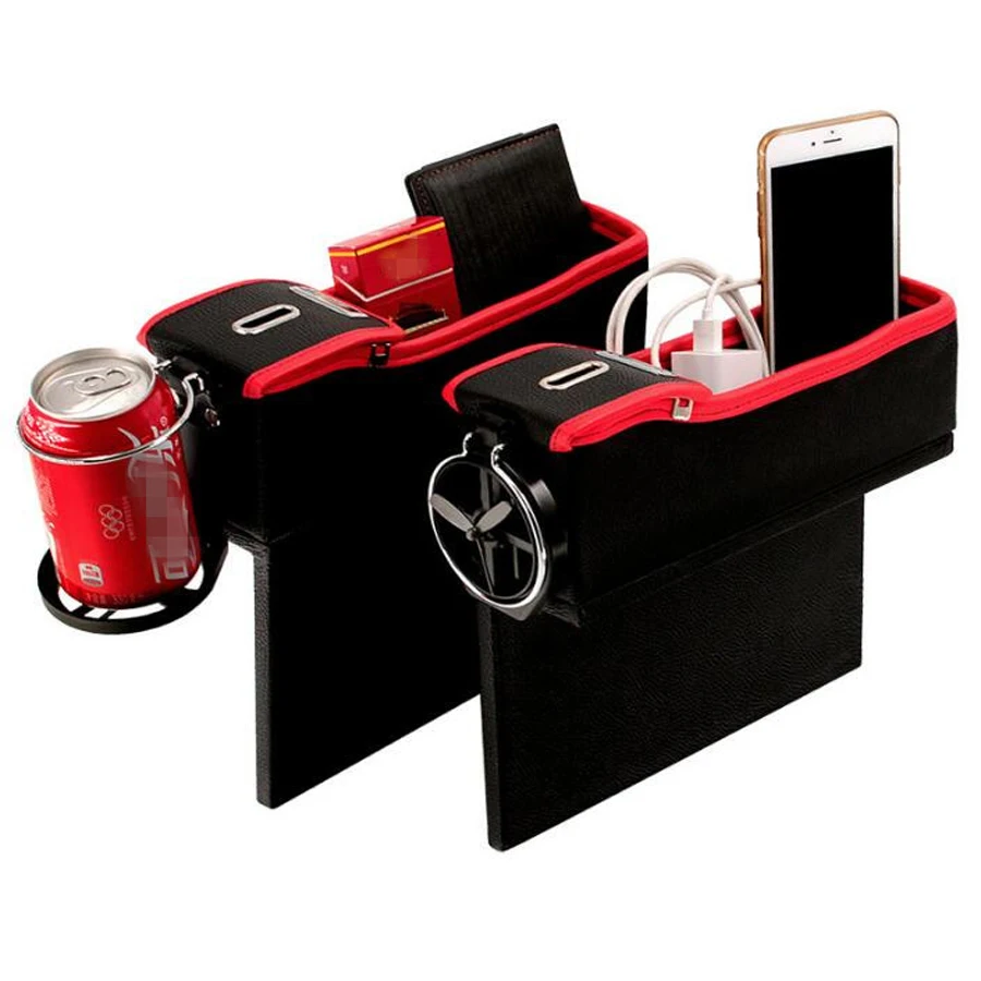 

Car PU Leather Left and Right Seat Crevice Storage Box Coin Collector Cup Holder Multi-Function Pocket Organizer