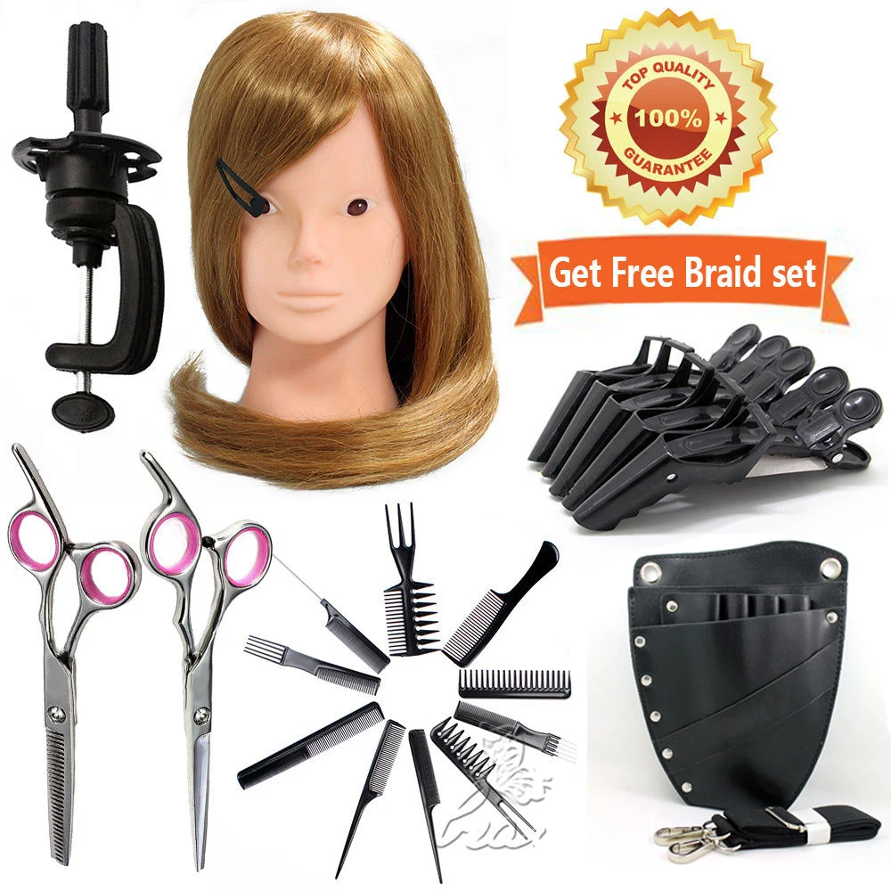 80 Real Hair Training Head Cutting Practice Model Makeup Head +salon Tools Kits Mannequins