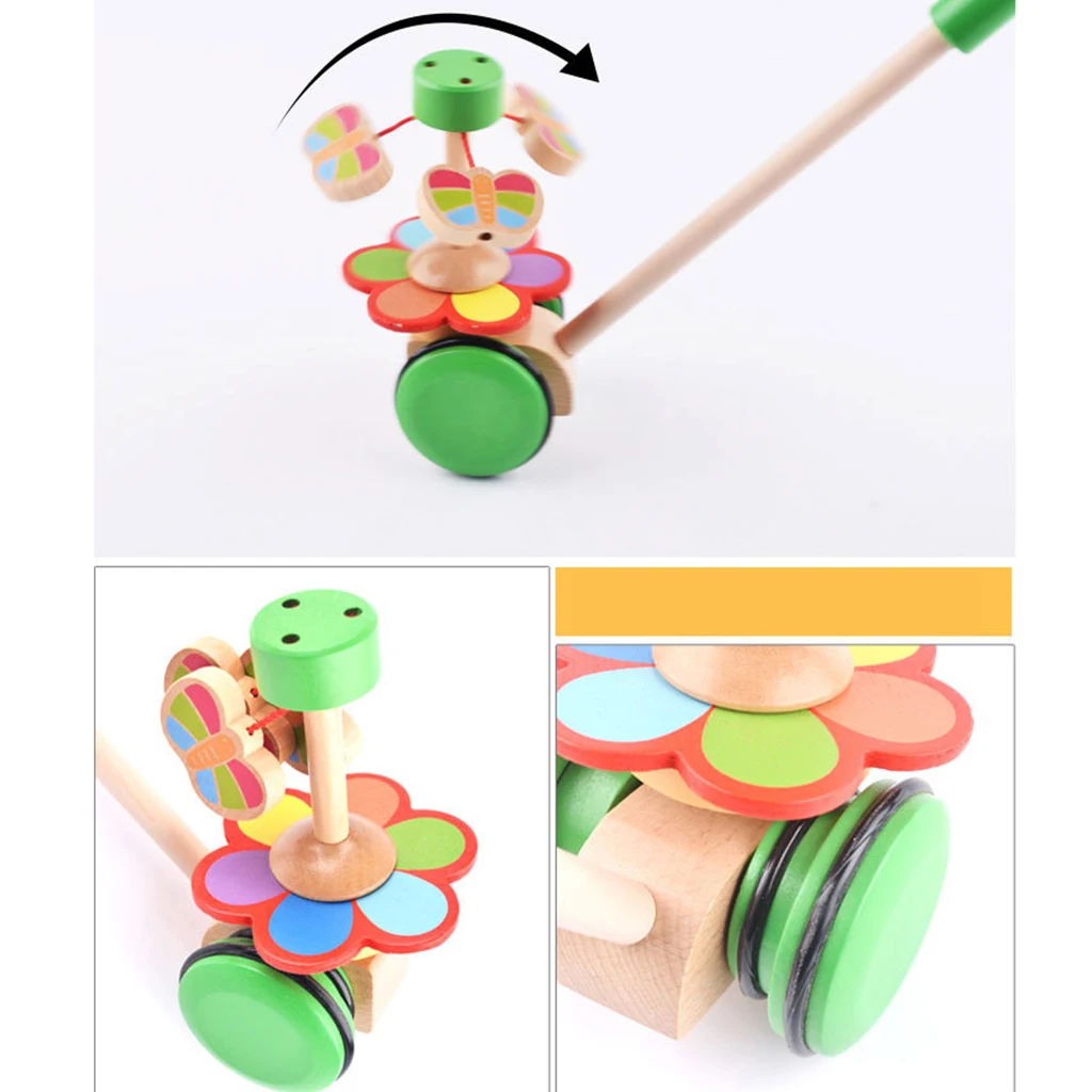 Wooden Push & Pull Dancing Butterfly Toddler Walking Toy Developmental Baby Toy