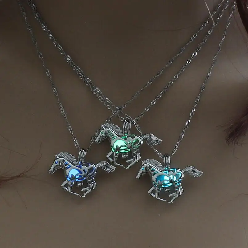 

New Hot Sale Smart Running Horse DIY Locket Cage Glowing in the Dark Animal Pendant Necklace