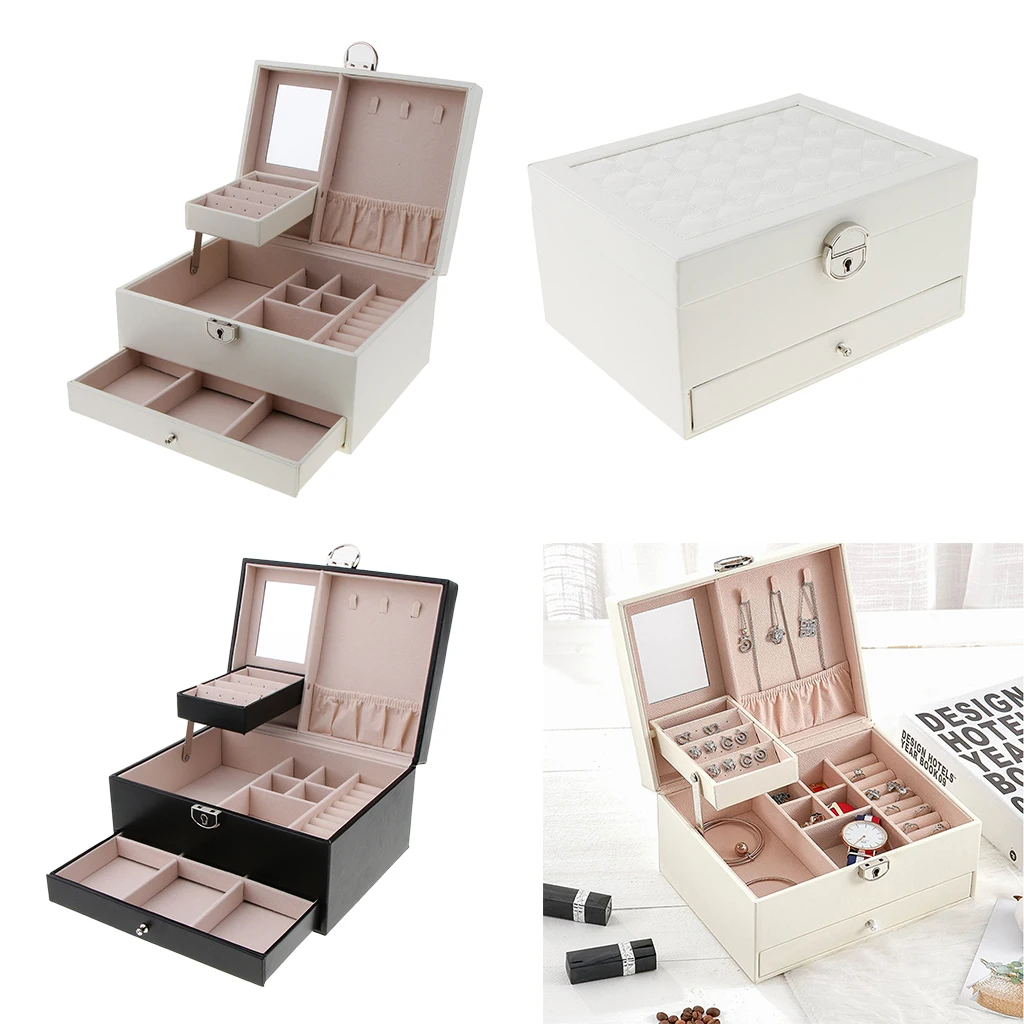 

Vintage Multi-layer PU Leather Portable Ring Necklace Holder Jewelry Storage Display Studs Case Box