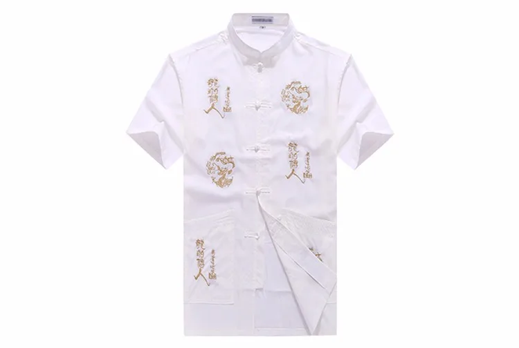 Высокое качество мужские летние рубашки с коротким рукавом для единоборств кунг-фу Униформа хлопок Тан костюм топ потомки дракона