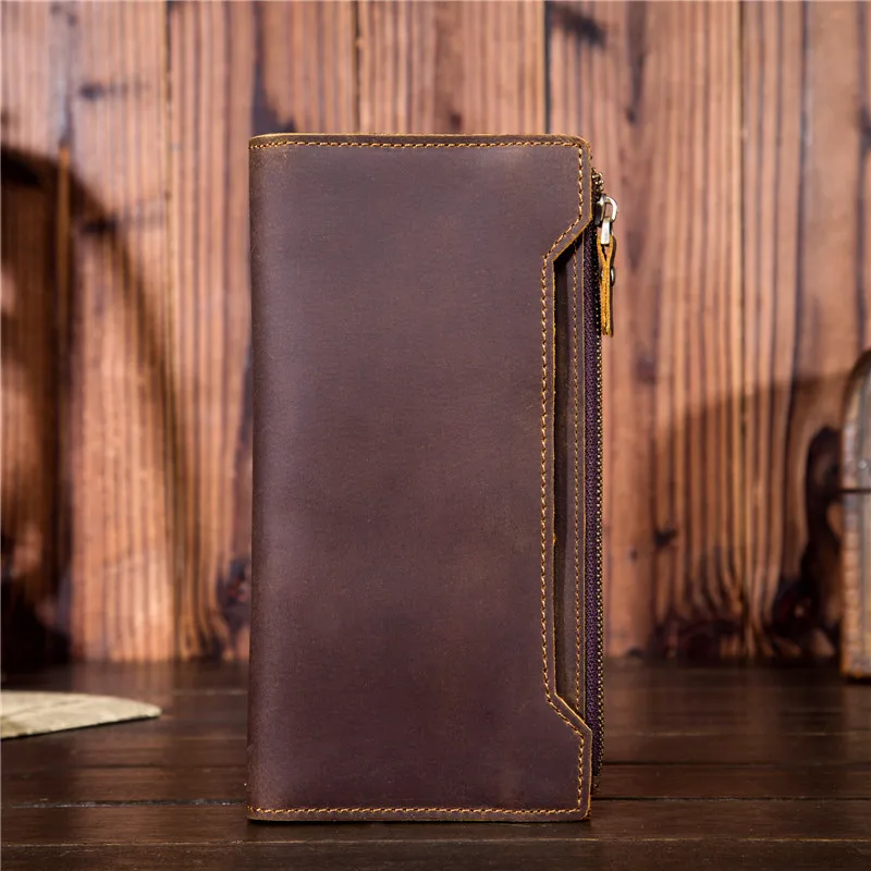 

New Crazy Horse Leather Long Wallet Vintage Men's Wallet Simple Fashion Leather Hands Grasp Package 5505 - 3