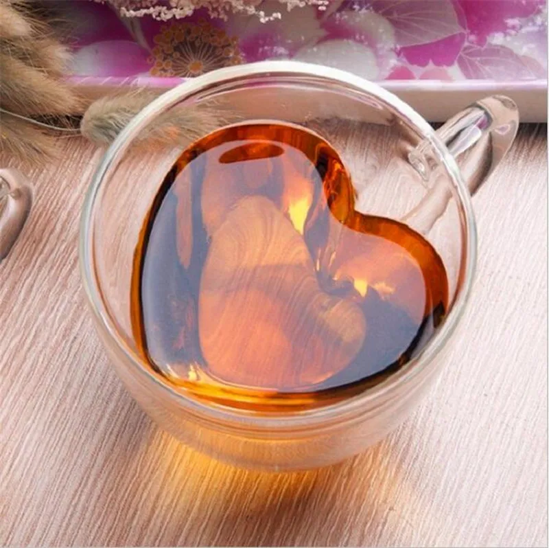 

Mug Heart Shaped Mini Coffee Cup Heat-Resisting Double Wall Clear Tea Handmade Wine Whiskey Glass