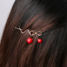 1 Pza dulce diseñador de moda romántica mujeres niñas coreano cereza en forma de moño horquilla elegante torsión pinza para el pelo tocado regalos(China)
