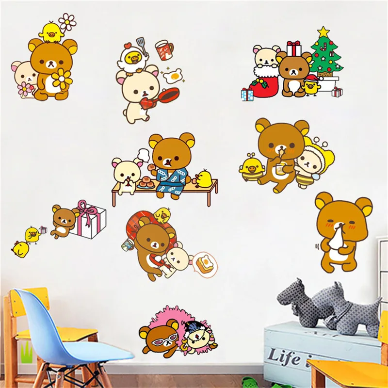 rilakkuma relaxed bear cartoon wall stickers bedroom kids room