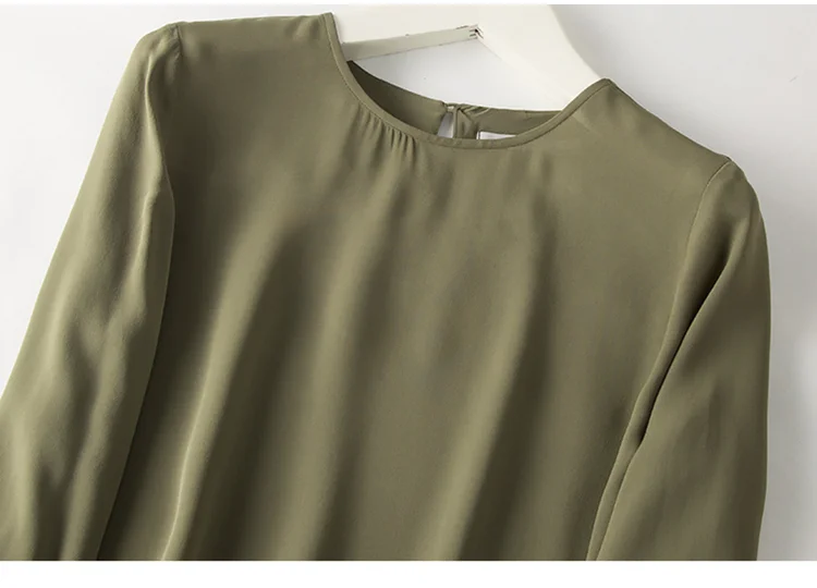 Женская шелковая блузка, натуральный шелк, креп, одноцветная блузка для женщин, о-образный вырез, длинный рукав, рубашка, весна, новинка, офисные женские блузки