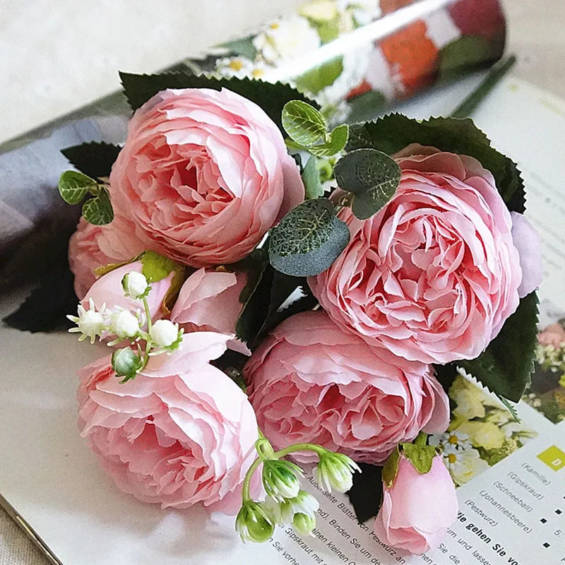YO CHO 5 головок розы Искусственные цветы Белые пионы розовые шелковые цветы искусственные розы пион Свадебный декор букета для домашних цветов