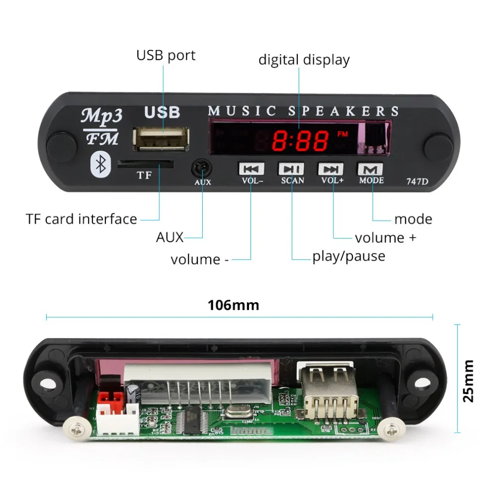 Беспроводной Bluetooth 12 в MP3 WMA декодер доска аудио модуль USB TF радио для автомобиля Bluetooth аудио декодер плата модуль Mp3