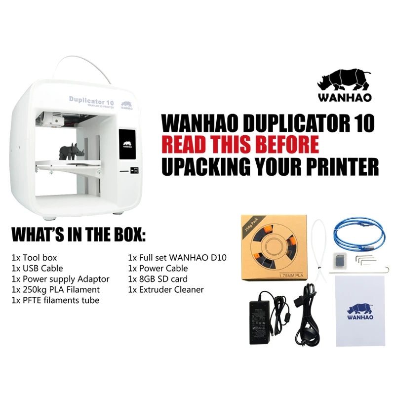 Новейший Настольный DIY FDM WANHAO D10 3D-принтеры для дома и образования с Автоматическое выравнивание и 250g нити 8G SD Card