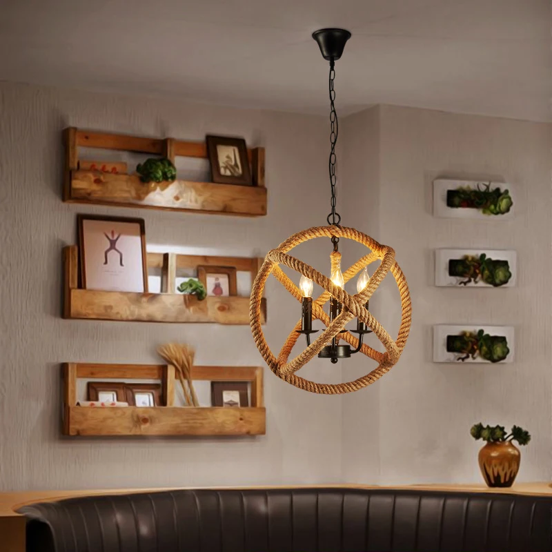 

Retro Vintage Rope Pendant Light Lamp Loft Creative Personality Hanglamp Industrieel Edison Bulb American Style For Living Room