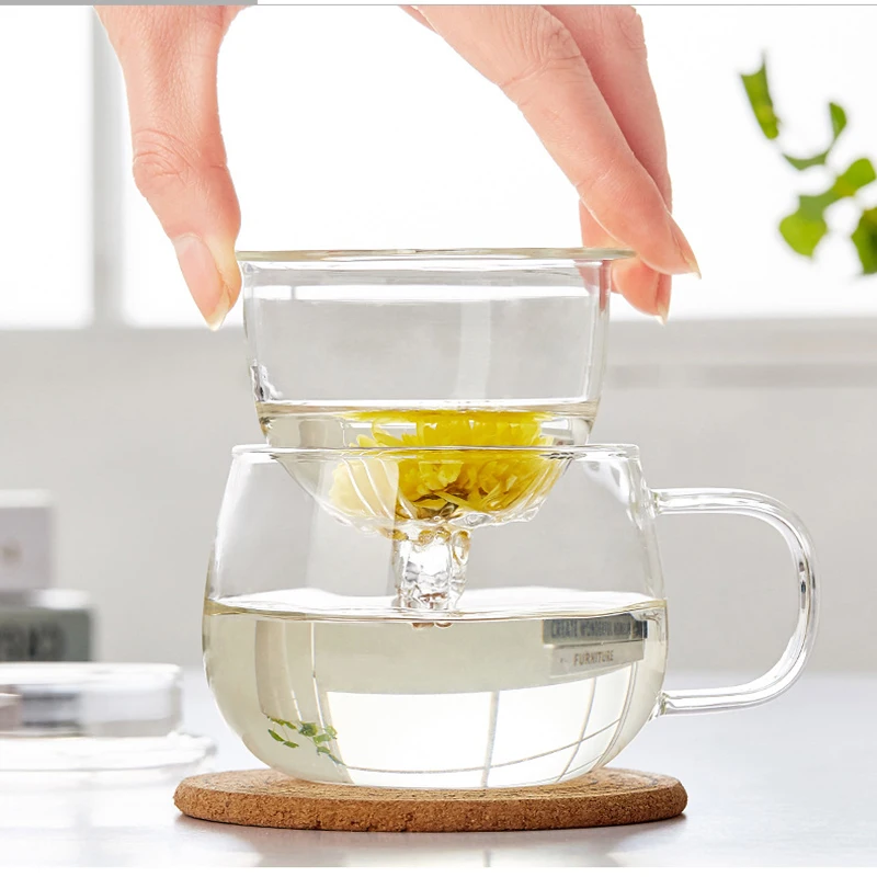 

1Set Of Simple Transparent Coffee Glass Milk Juice Double Transparent Glass Coffee Cup And Tea Filter Cover Cup Drinkware