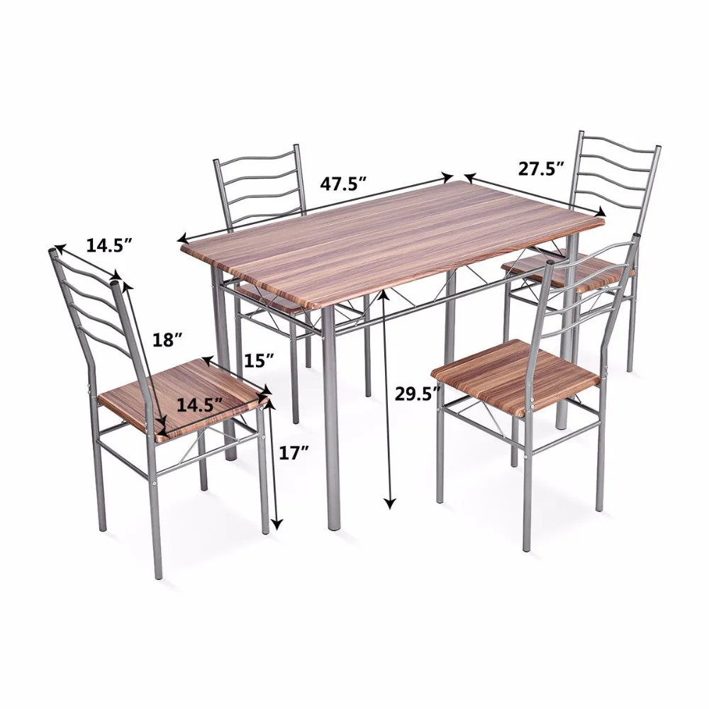 Giantex 5 Piece Dining Set Wood Metal Table and 4 Chairs Kitchen Modern Furniture New Home Furniture HW56194
