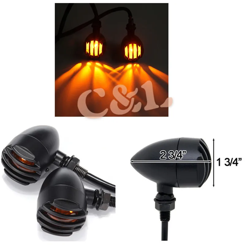 Motorcycle Metal Bullet Black Amber Bulb Turn Signal light Fits For