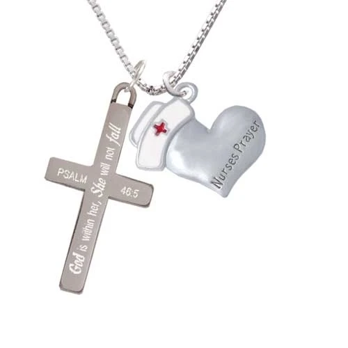 Nurse's Prayer Heart - Healing Hand - She will not Fall - Cross Necklace (1)