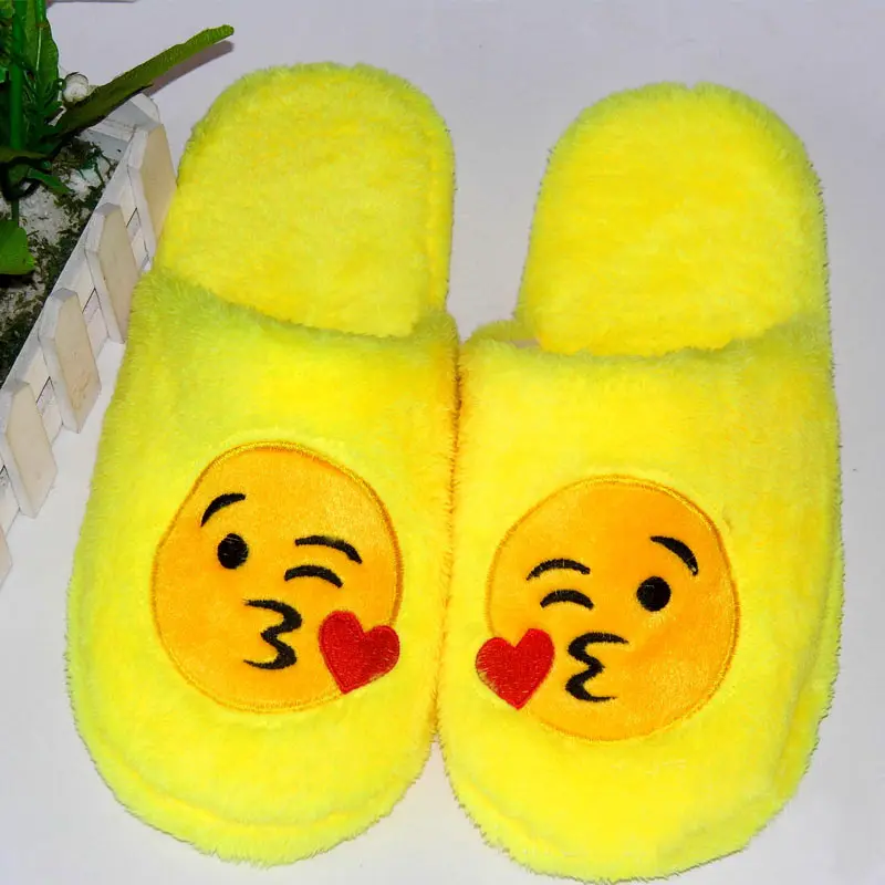 

Winter Women Emoji QQ Expression Cotton Slippers Home Indoor Silent Floor Slippers Fur Soft Casual Flat Shoes Plus Size 36-45