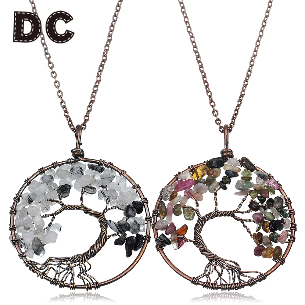 

DC 2019 Fashion 7 Chakra Life Tree Pendants Necklaces For Women Natural Stone Wisdom Tree Necklace Female Jewelry Gifts New