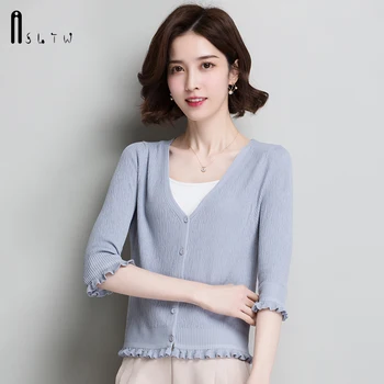 

ASLTW Short Cardigan Sweater Women New Spring and Autumn Solid V Neck Sweater Single Breasted Jumper Cardigan Women