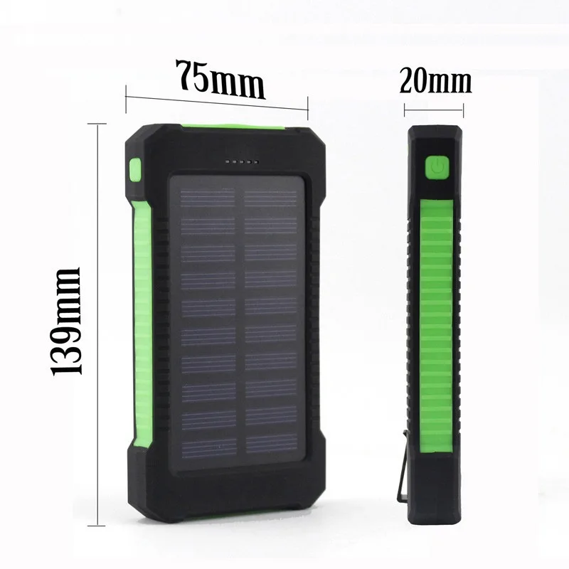 Внешний аккумулятор на солнечной батарее, 20000 ма/ч, двойной USB, солнечное зарядное устройство для мобильного телефона, внешняя батарея, портативный резервный повербанк для смартфона