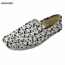 INSTANTARTS/забавные белые летние туфли с принтом панды для девочек-подростков; удобная прогулочная обувь; Модные слипоны на плоской подошве