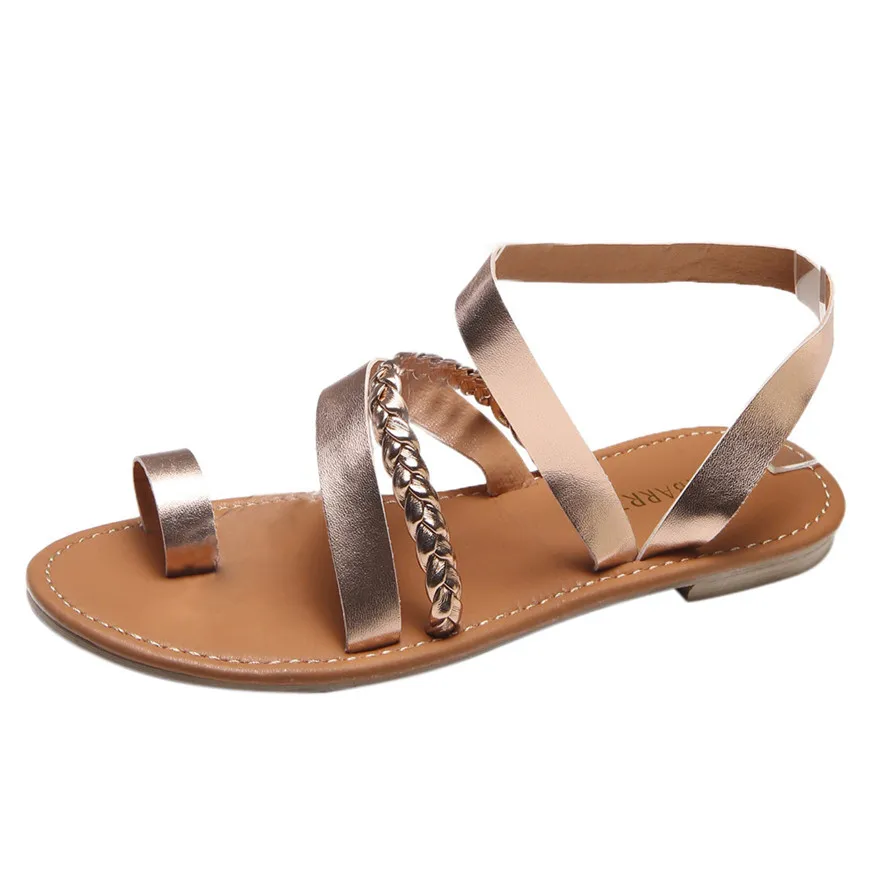 strappy buckle flat beach slippers