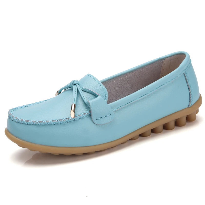 ZIMENIE/брендовые мягкие женские туфли на плоской подошве 16 цветов женские прогулочные кожаные туфли-лоферы с украшением в виде бабочки; большие размеры 35-44 - Цвет: Light Blue