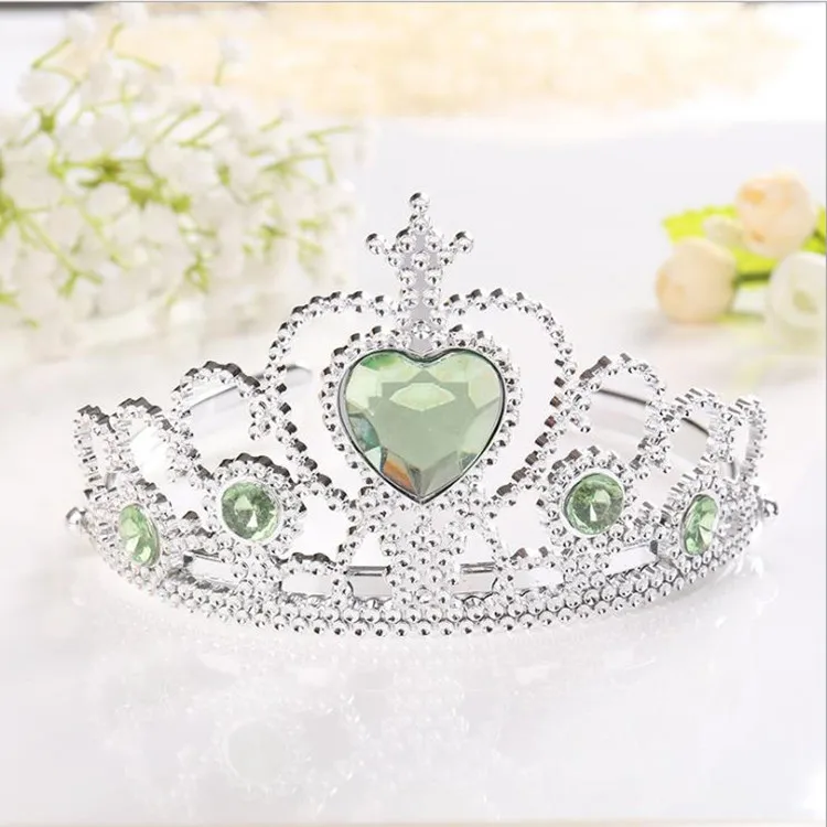 7pcs/lot 2018Fashion Accessories Girl Tiara Crown Multicolor Rhinestone Princess Crown Plastic Silver Color Headwear - Color: Emerald Green